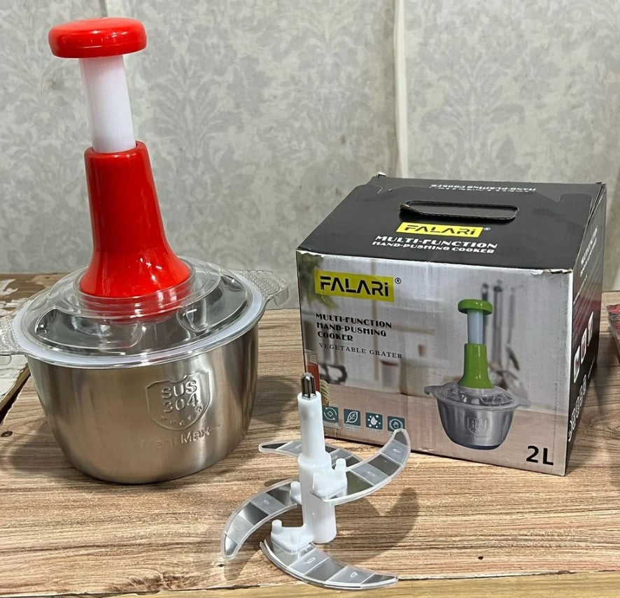 2.0 Liter 4 Blades Meat and Vegetable Push Chopper with Stainless Steel Bowl