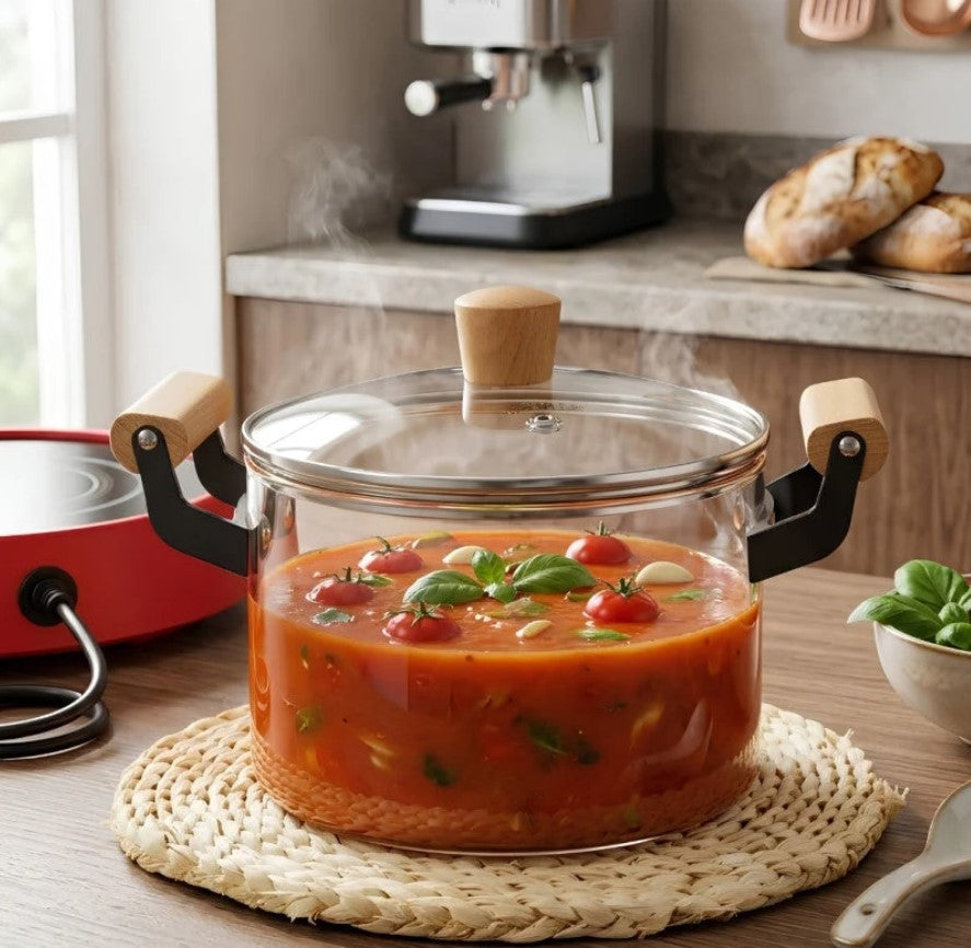 High Borosilicate Glass Cooking Pot With Lid & Handle 2.5L