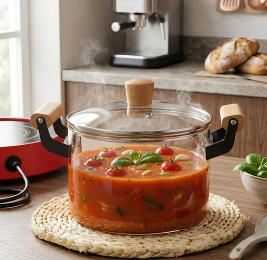 High Borosilicate Glass Cooking Pot With Lid & Handle 2.5L