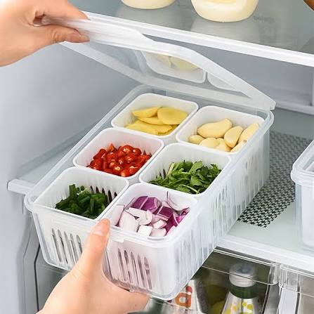 Food Storage Box with Lid and 6 Compartments for Kitchen Organization