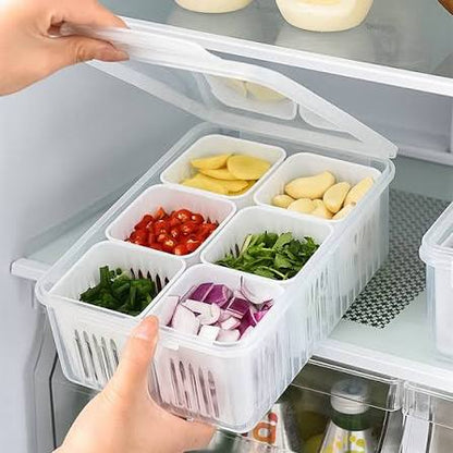 Food Storage Box with Lid and 6 Compartments for Kitchen Organization
